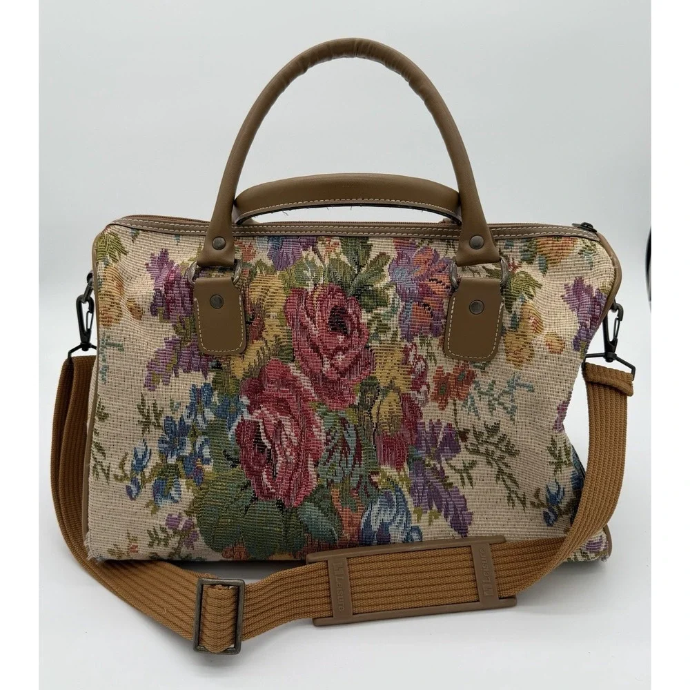 Leisure Multicolor Floral Satchel Top Handle Bag Zip Closure Adjustable Strap